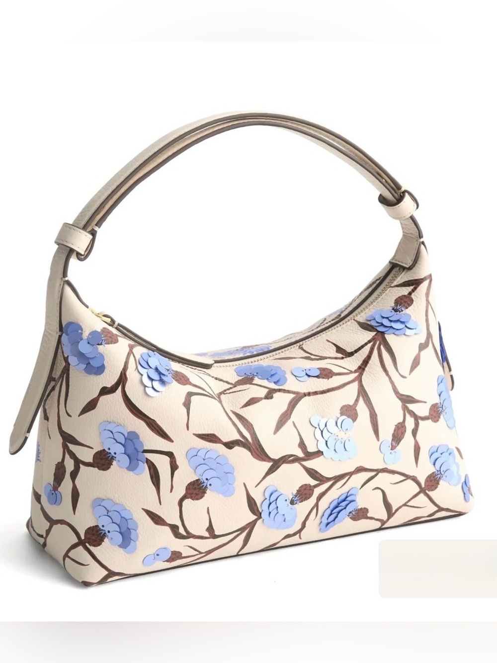 Vera Bradley Leather Roxbury Crescent Shoulder Bag in Bachelor Bttns Cott. Cream